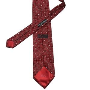 Brioni Roma Silk Jacquard Geometric Pattern Red Mens Tie‎ Italy Holiday